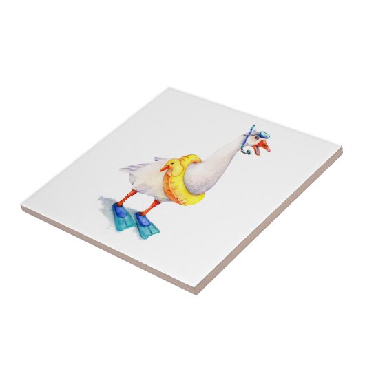 Snorkelende witte gans tegeltje (Zijkant)