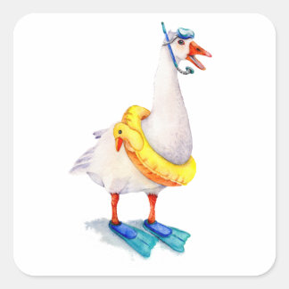 Snorkelende witte gans vierkante sticker