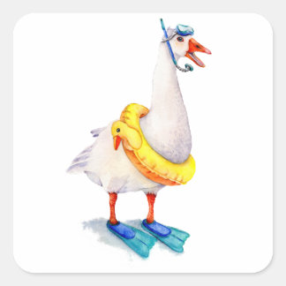 Snorkelende witte gans vierkante sticker