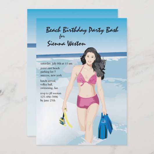 Snorkeler Meisje Uitnodiging (Voorkant / Achterkant)