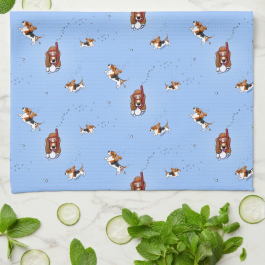 Snorkeling Basset Hounds Kitchen Towel Theedoek (Gevouwen)