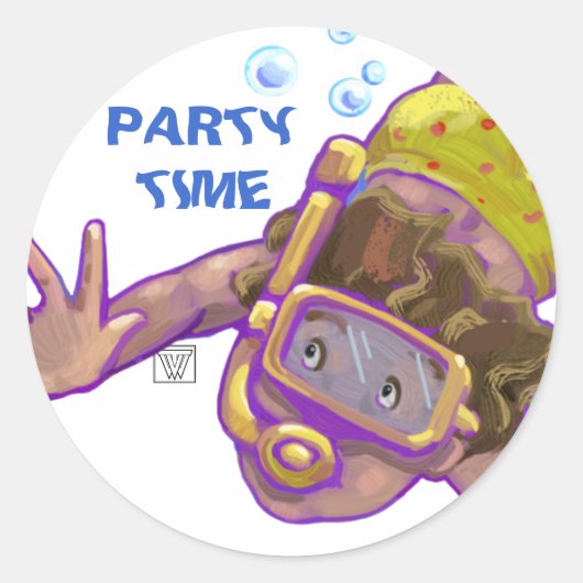 Snorkeling Boy Party Time Stickers (Voorkant)