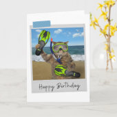 Snorkeling Cat Funny Birthday Card Kaart (Gele Bloem)
