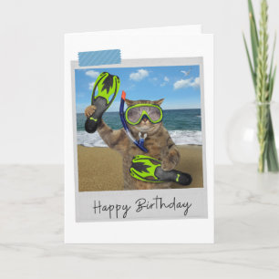 Snorkeling Cat Funny Birthday Card Kaart