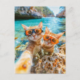 Snorkeling Cats in the Mediterranean Sea Feestdagenkaart