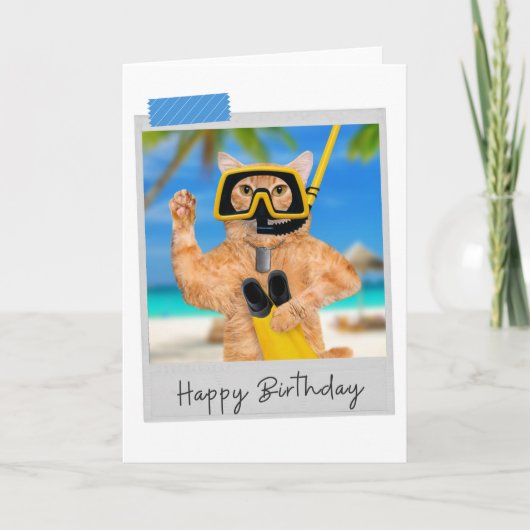 Snorkeling Ginger Cat Funny Birthday Card Kaart (Voorkant)