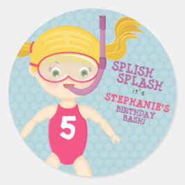 Snorkeling Girl Beach Party Ronde Sticker