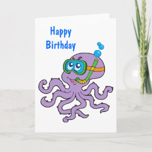 Snorkeling Octopus Birthday Kaart
