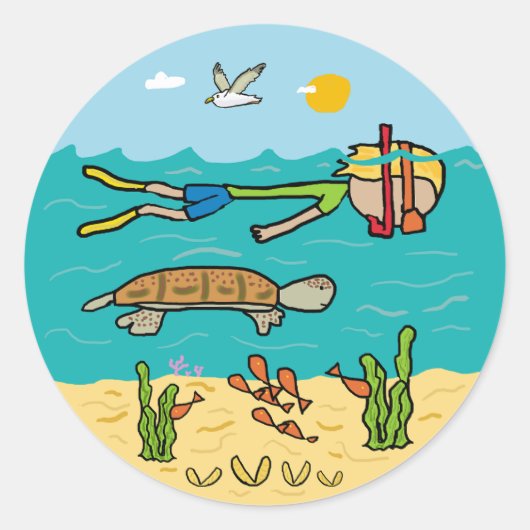 Snorkeling Ronde Sticker (Voorkant)