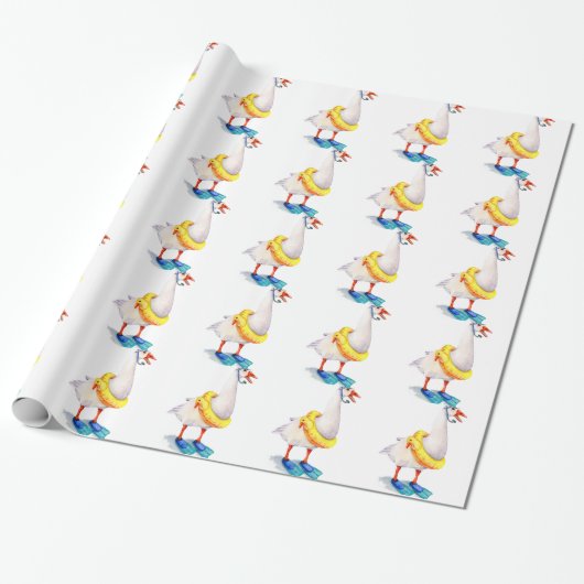 Snorkeling White Goose Cadeaupapier (Uitgerold)