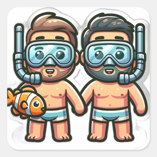 Snorkelvrienden Vierkante Sticker (Voorkant)