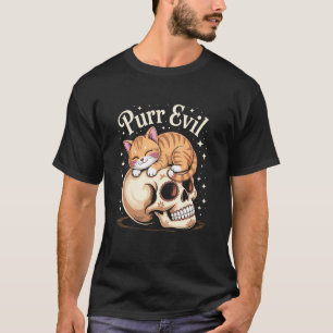 Snorrige Kwaadaardige Oranje Kat op Suiker Schedel T-shirt