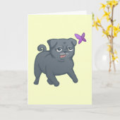 SNORT Black Pug Blank Wenskaart Kaart (Gele Bloem)