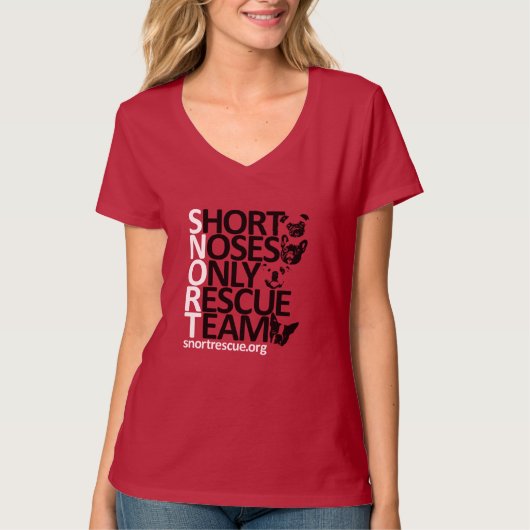 SNORT Verticaal korte hoes V Hals T-shirt "Rood" (Voorkant)