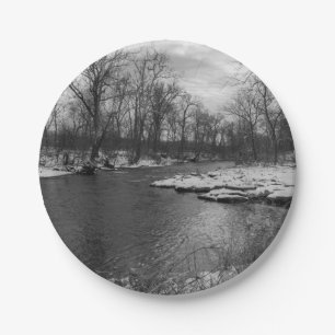 Snow Along James River Grayscale Papieren Bordje