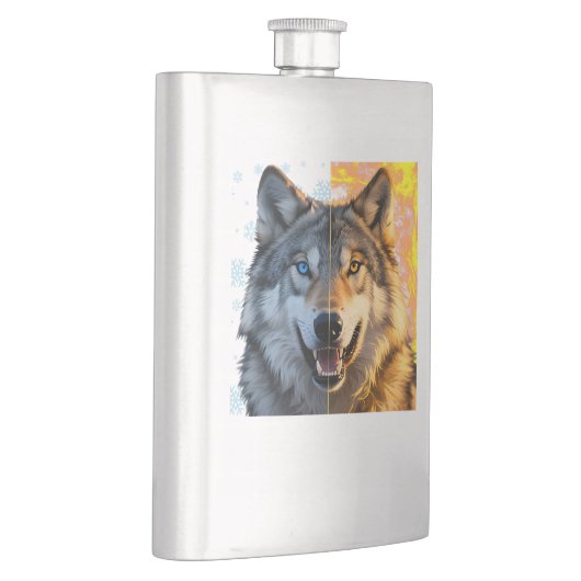 "Snow and Fire" Duality Wolf Split Portrait Flacon (Rechts)