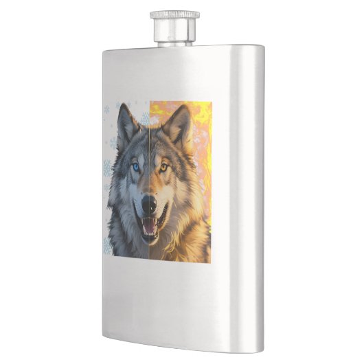 "Snow and Fire" Duality Wolf Split Portrait Flacon (Links)