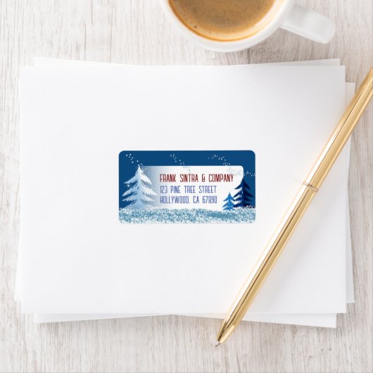 Snow and Trees Christmas Card Address Labels (Insitu)