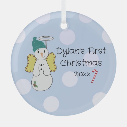 Snow Angel Baby's eerste Kerstmis Glas Ornament (Voorkant)