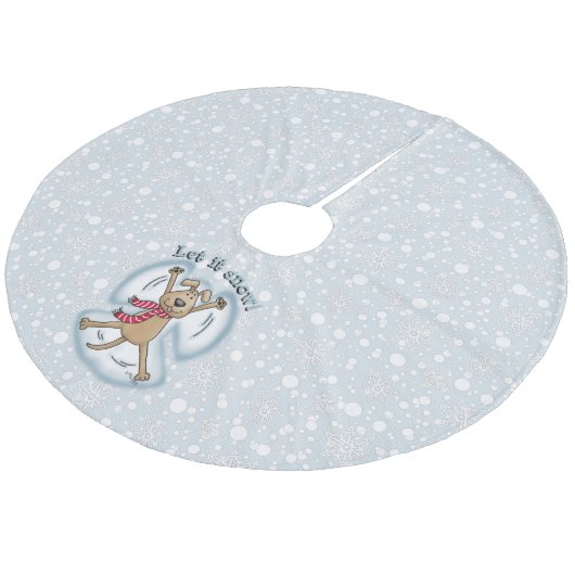 Snow Angel Dog Fun Cute Kerstfeestdag Funny Fleece Kerstboom Rok (Gekanteld)