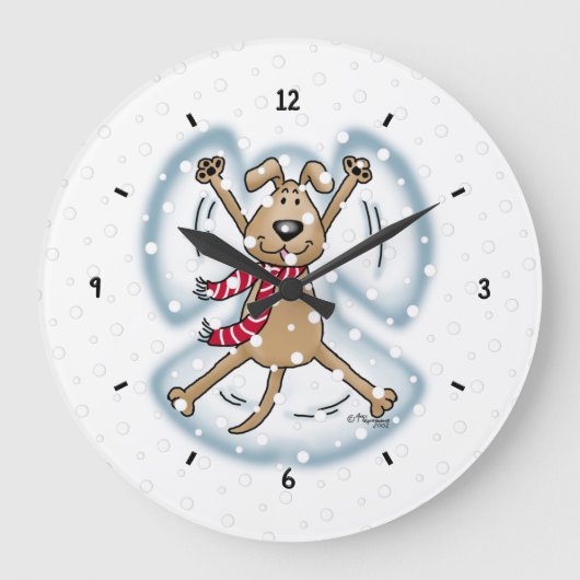 Snow Angel Dog Fun Cute Kerstfeestdag Funny Grote Klok (Voorkant)