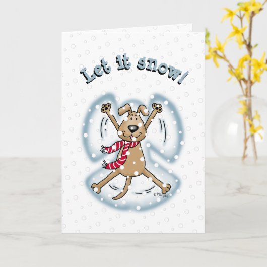 Snow Angel Dog Fun Cute Kerstfeestdag Funny Kaart (Gele Bloem)