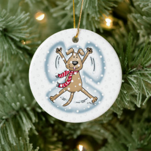 Snow Angel Dog Fun Cute Kerstfeestdag Funny Keramisch Ornament