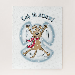 Snow Angel Dog Fun Cute Kerstfeestdag Funny Legpuzzel