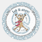 Snow Angel Dog Fun Cute Kerstfeestdag Funny Ronde Sticker (Voorkant)