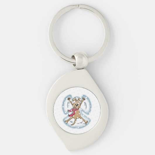 Snow Angel Dog Fun Cute Kerstfeestdag Funny Sleutelhanger (Voorkant)