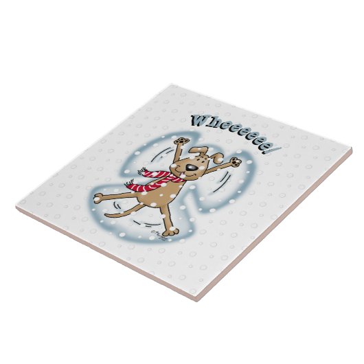 Snow Angel Dog Fun Cute Kerstfeestdag Funny Tegeltje (Zijkant)