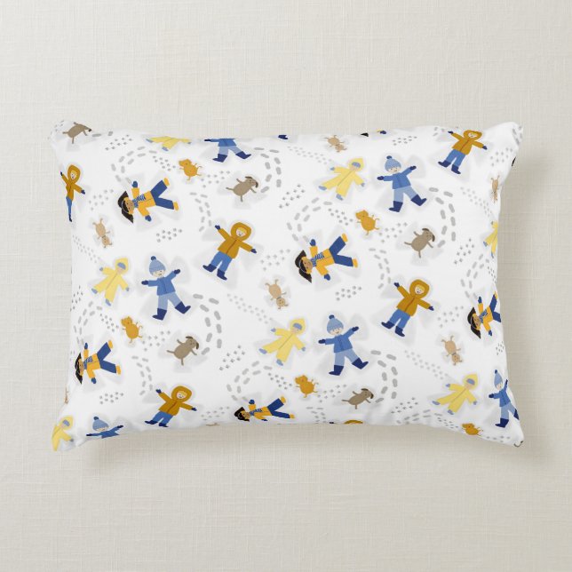 Snow Angel Kinderen met huisdieren Accent Pillow Accent Kussen (Voorkant)