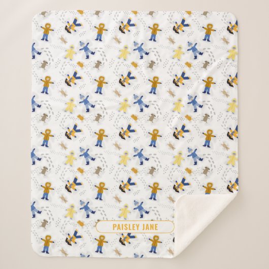 Snow Angel Kinderen met huisdieren Sherpa Deken (Voorkant)