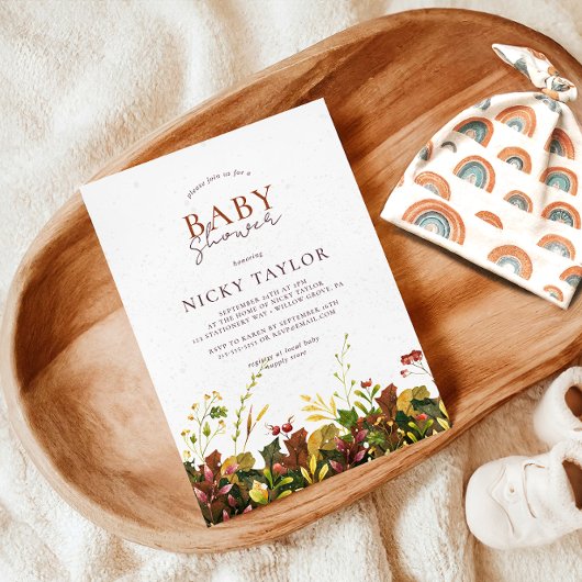 Snow Autumn Floral Baby shower Kaart