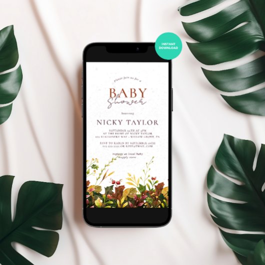 Snow Autumn Floral Baby shower Kaart