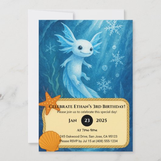 Snow Axolotl in Ice Kingdom Birthday Kaart (Voorkant)