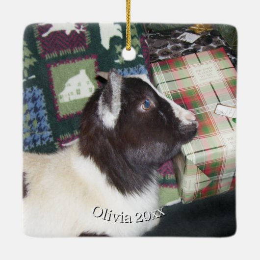 Snow Babies Christmas Goats 10 - YOUR PHOTO Keramisch Ornament (Achterkant)