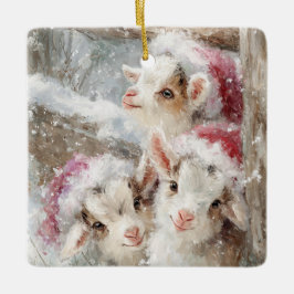 Snow Babies Christmas Goats 10 - YOUR PHOTO Keramisch Ornament