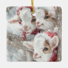 Snow Babies Christmas Goats 11 - YOUR PHOTO Keramisch Ornament