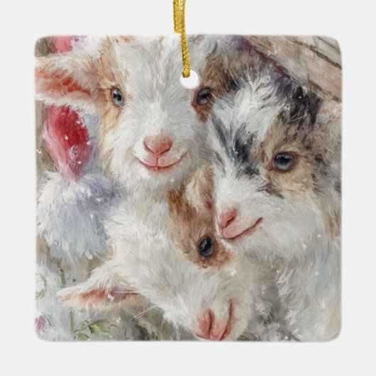 Snow Babies Christmas Goats 12 - YOUR PHOTO Keramisch Ornament (Voorkant)