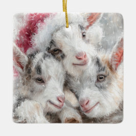 Snow Babies Christmas Goats 1 - YOUR PHOTO Keramisch Ornament