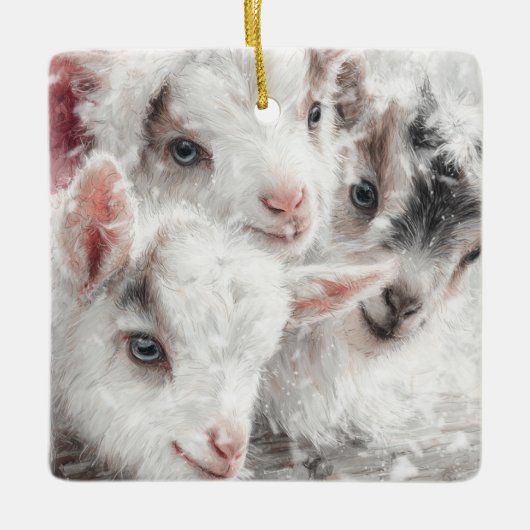 Snow Babies Christmas Goats 4 - YOUR PHOTO Keramisch Ornament (Voorkant)