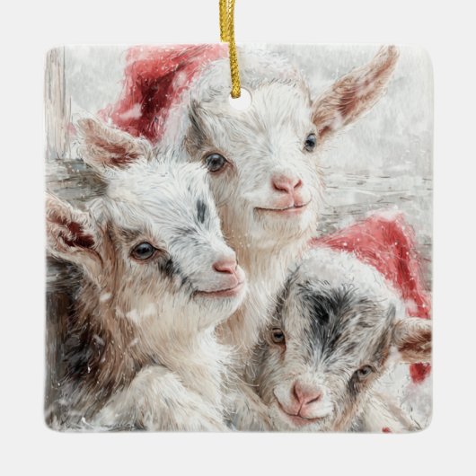 Snow Babies Christmas Goats 5 - YOUR PHOTO Keramisch Ornament (Voorkant)