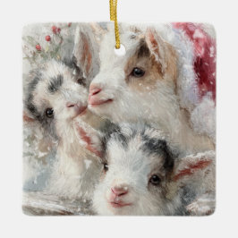 Snow Babies Christmas Goats 6 - YOUR PHOTO Keramisch Ornament