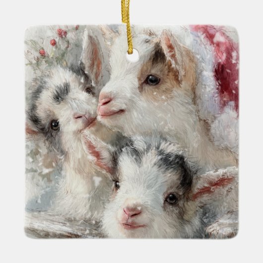 Snow Babies Christmas Goats 6 - YOUR PHOTO Keramisch Ornament (Voorkant)
