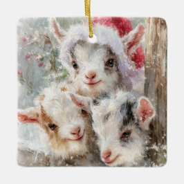 Snow Babies Christmas Goats 7 - YOUR PHOTO Keramisch Ornament