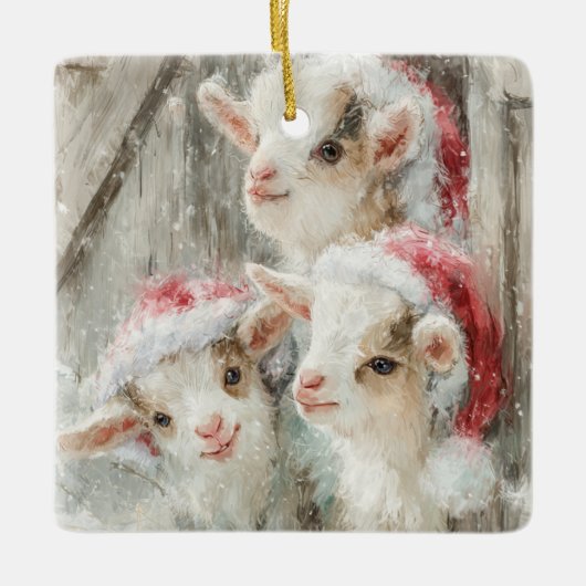 Snow Babies Christmas Goats 8 - YOUR PHOTO Keramisch Ornament (Voorkant)