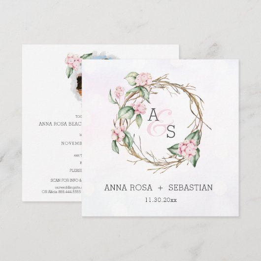 ** Snow Berry Boho RSVP AR12 Winter Wedding Kaart (Voorkant / Achterkant)