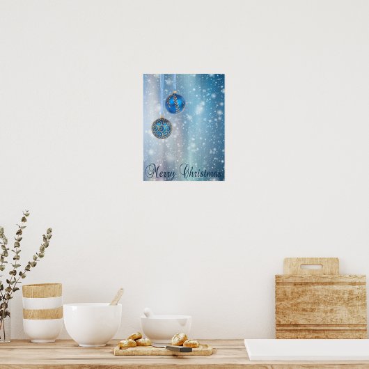 Snow Blue Bokeh Ornaments Kerstmis Poster (Keuken)