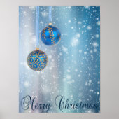 Snow Blue Bokeh Ornaments Kerstmis Poster (Voorkant)